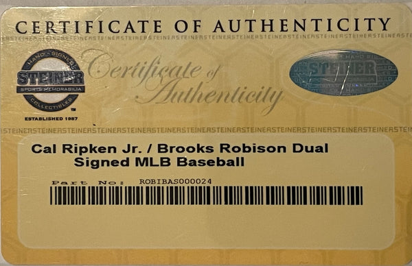 Brooks Robinson & Cal Ripken Jr Signed Official Major League Baseball (Steiner/MLB)