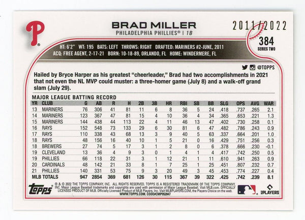 Brad Miller 2022 Topps Series Two #384 Card 2011/2022