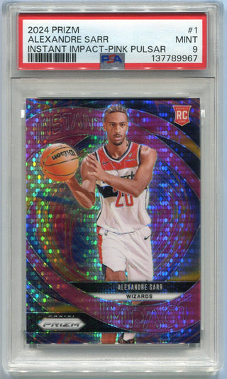 Alexandre Sarr 2024 - 2025 Panini Prizm Instant Impact Pink Pulsar Prizm RC #1 4/42 PSA Graded 9
