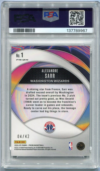 Alexandre Sarr 2024 - 2025 Panini Prizm Instant Impact Pink Pulsar Prizm RC #1 4/42 PSA Graded 9