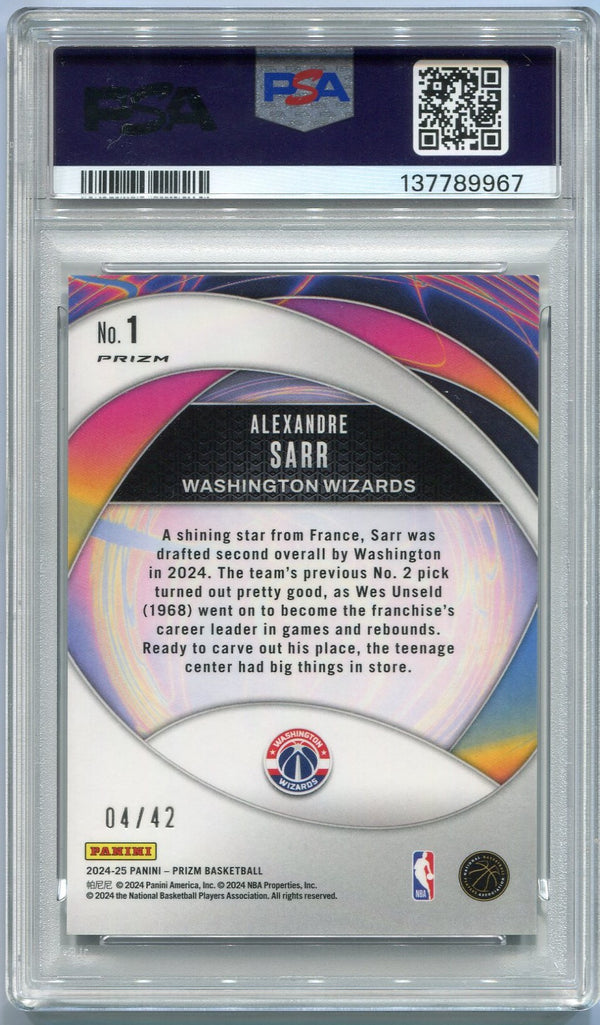 Alexandre Sarr 2024 - 2025 Panini Prizm Instant Impact Pink Pulsar Prizm RC #1 4/42 PSA Graded 9
