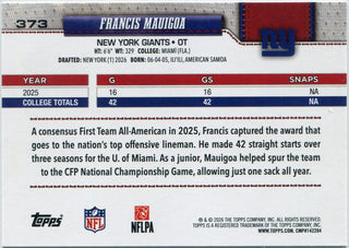 Francis Mauigoa 2026 Topps Flagship RC Card #373