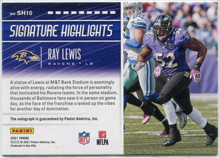 Ray Lewis 2021 Panini Signature Highlights Autographed Cracked Ice Card #SH10