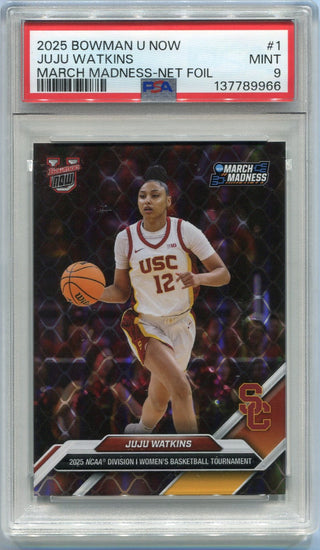 JuJu Watkins 2025 Bowman U Now March Madness Net Foil Parallel Card #1 PSA Graded 9