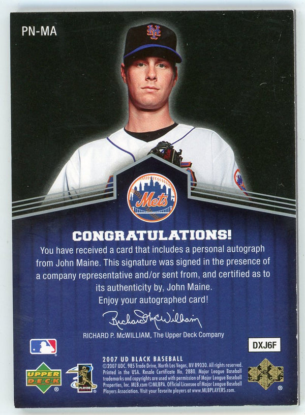 John Maine Autographed 2007 UD Black Prominent Numbers #PN-MA