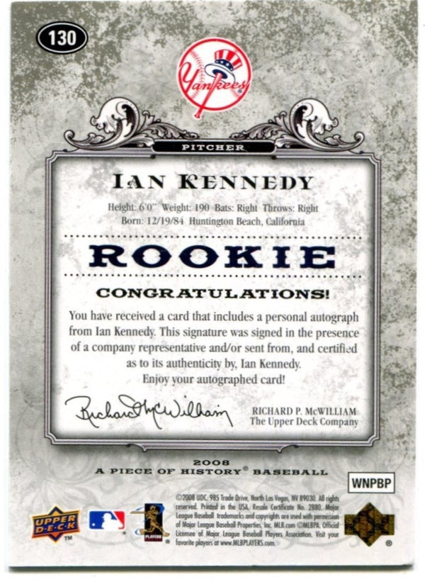 Ian Kennedy Autographed 2008 Upper Deck Rookie Card #130