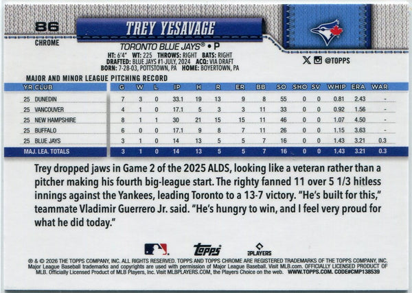 Trey Yesavage 2026 Topps Chrome Baseball Seams Refractor RC #86