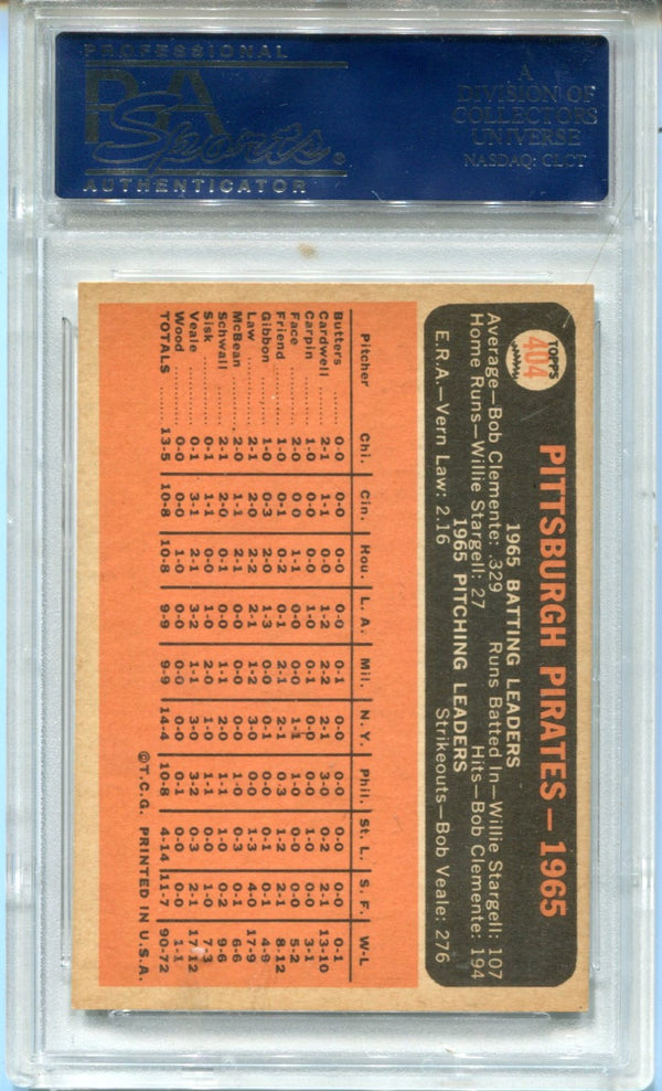 1966 Topps Pirates Team Dot Between PL & NAT #404 PSA NM 7 Card