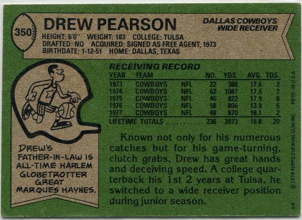 Drew Pearson 1978 Topps Card #350