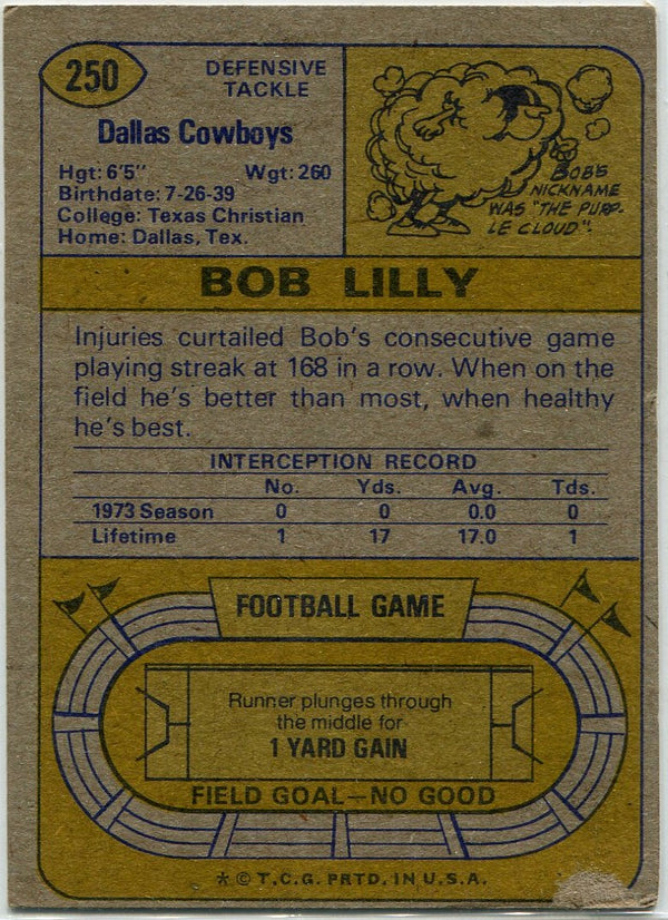 Bob Lilly 1974 Topps Card #250