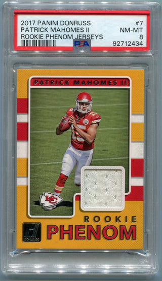 Patrick Mahomes 2017 Panini Donruss Rookie Phenom Jersey RC #7 PSA Graded 8