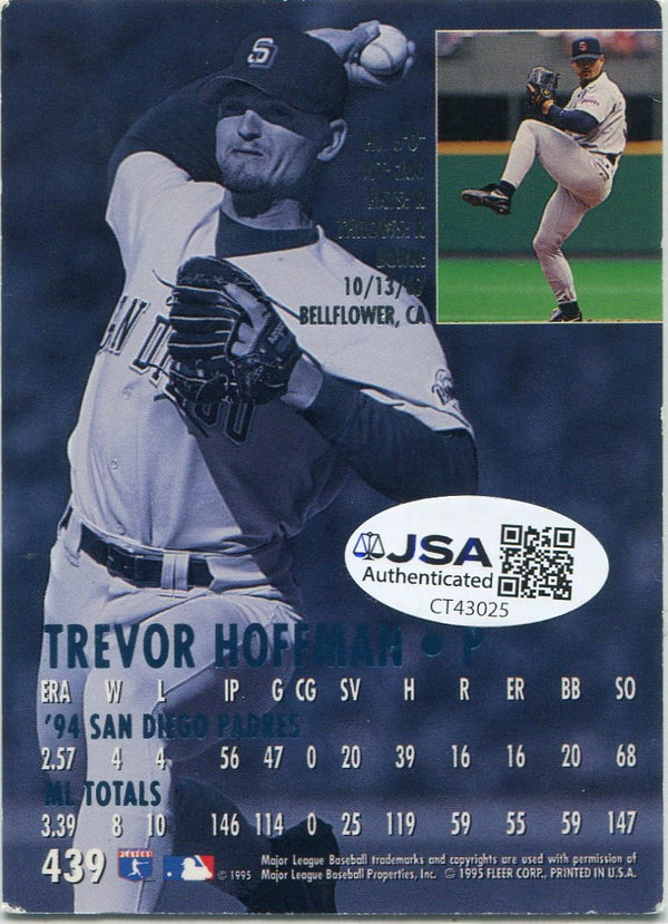 Trevor Hoffman 1995 Fleer Autographed Card JSA Certified