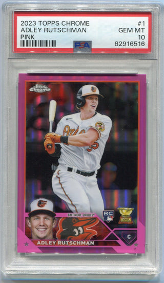 Adley Rutschman 2023 Topps Chrome Pink Refractor RC #1 PSA Graded 10