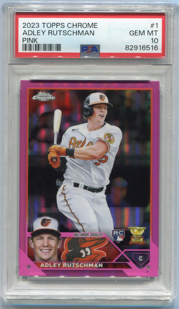Adley Rutschman 2023 Topps Chrome Pink Refractor RC #1 PSA Graded 10