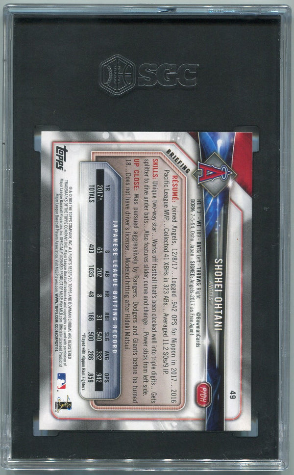 Shohei Ohtani 2018 Bowman RC #49 SGC Graded 9.5