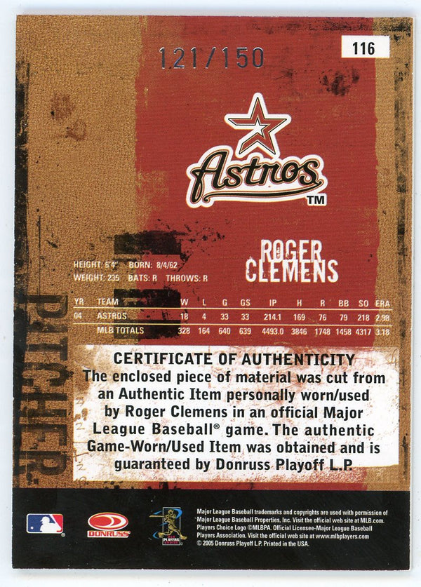 Roger Clemens 2005 Donruss Leather & Lumber Patch Relic #116