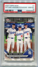 Shohei Ohtani, Yoshinobu Yamamoto & Roki Sasaki 2025 Topps Now Tokyo Series Card #7 PSA Graded 10