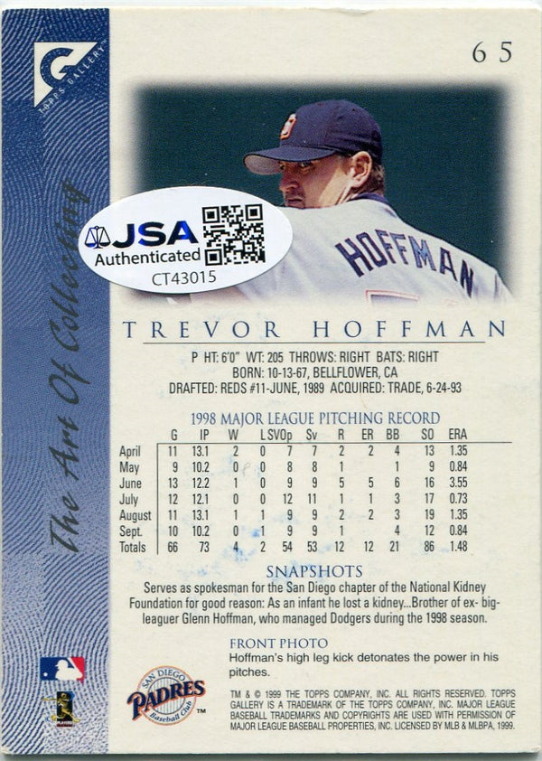 Trevor Hoffman 1999 Topps Gallery Autographed Card JSA Certified