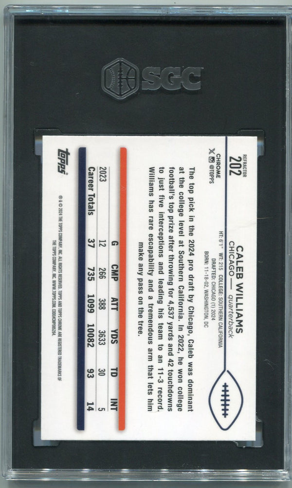Caleb Williams 2024 Topps Chrome Refractor RC SGC Graded 10