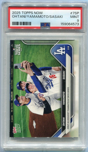 Shohei Ohtani, Yoshinobu Yamamoto & Roki Sasaki 2025 Topps Now Tokyo Series Photo Variation Card #7SP PSA Graded 9