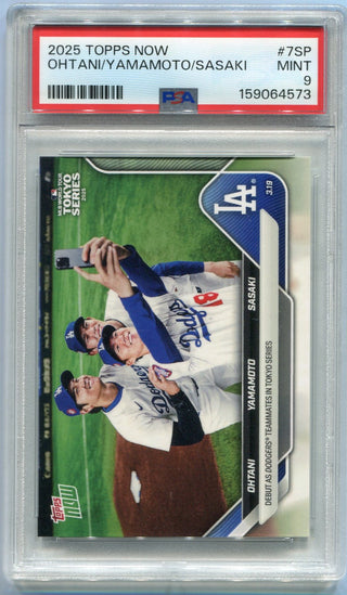Shohei Ohtani, Yoshinobu Yamamoto & Roki Sasaki 2025 Topps Now Tokyo Series Photo Variation Card #7SP PSA Graded 9