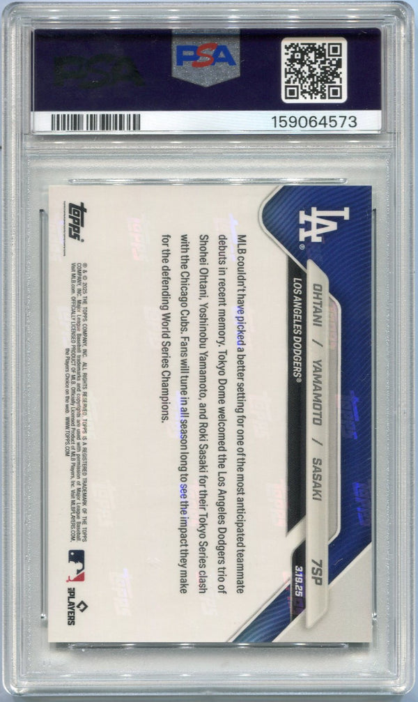 Shohei Ohtani, Yoshinobu Yamamoto & Roki Sasaki 2025 Topps Now Tokyo Series Photo Variation Card #7SP PSA Graded 9