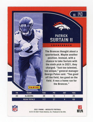 Patrick Surtain II 2021 Panini Absolute #143 Card