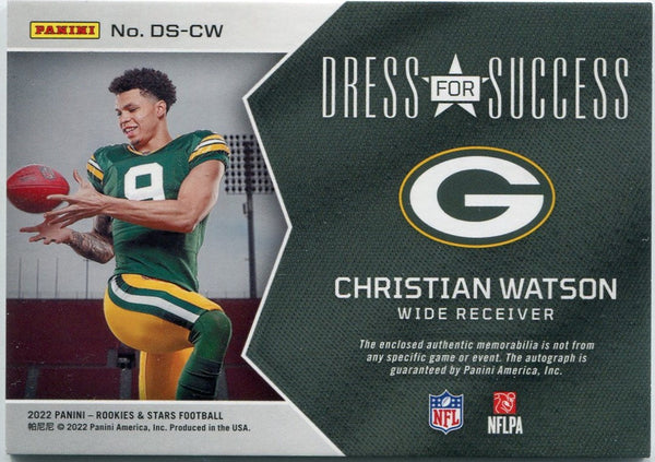 Christian Watson 2022 Panini Rookies & Stars Dress For Success Autographed & Jersey RC #DS-CW 29/99
