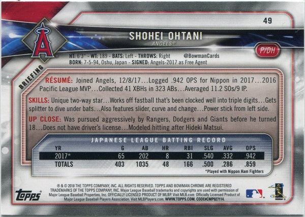 Shohei Ohtani 2018 Bowman RC #49