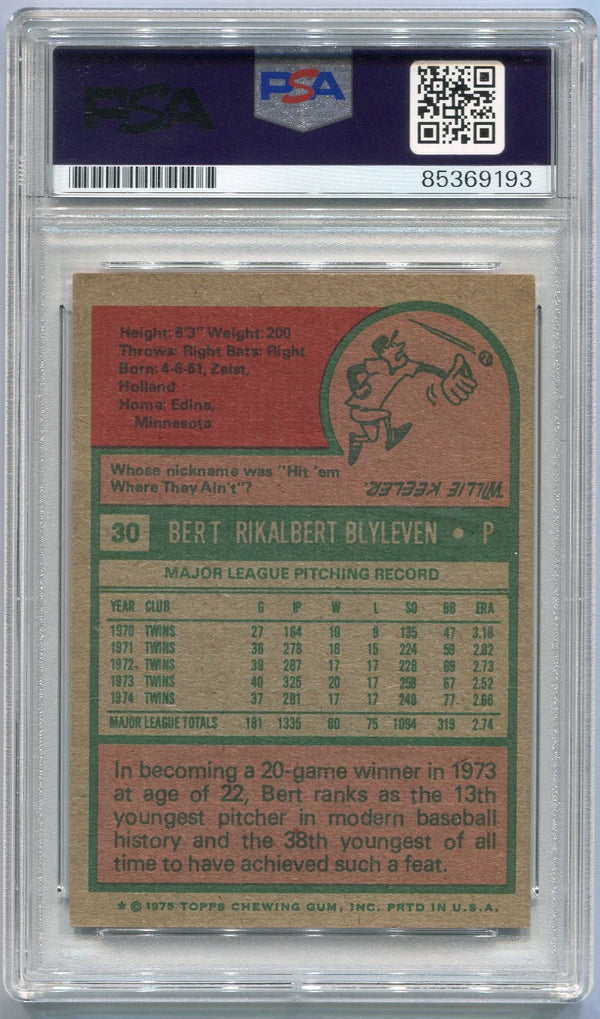 Bert Blyleven 1975 Topps Autographed Card #30 PSA/DNA Certified