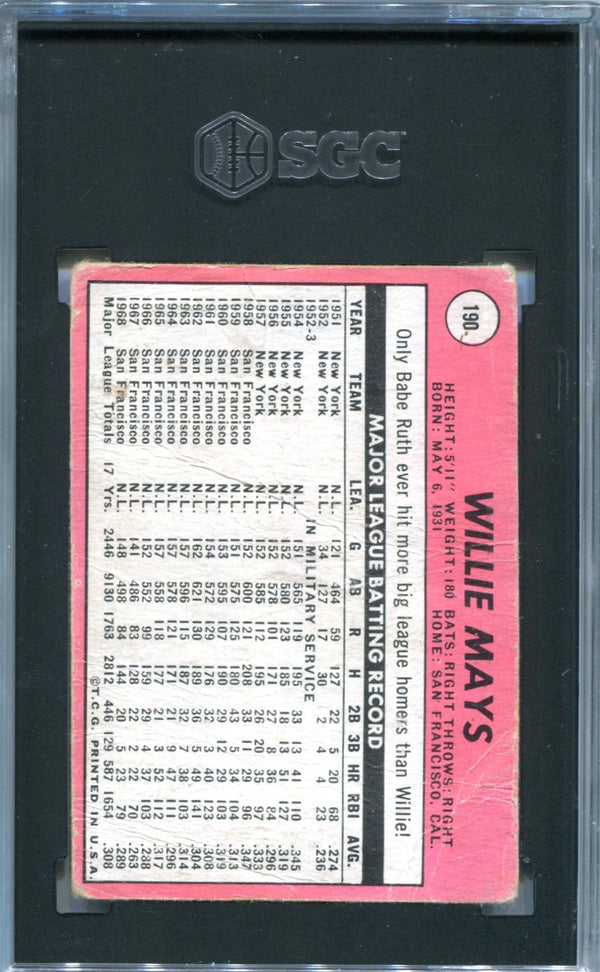 Willie Mays 1969 Topps Card #190 SGC 1 PR