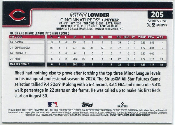 Rhett Lowder 2025 Topps Team Color Border Parallel RC #205