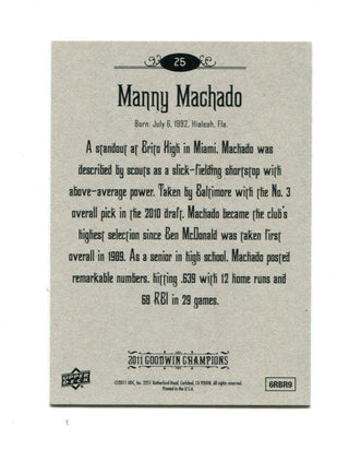 Manny Machado 2011 Upper Deck Goodwin Champions #25 Card