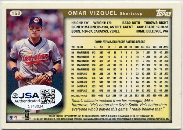 Omar Vizquel 1998 Topps Autographed Card JSA Certified