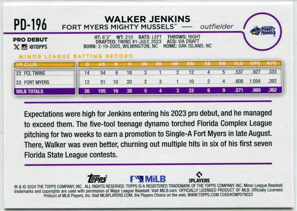 Walker Jenkins 2024 Topps Pro Debut RC #PD-196