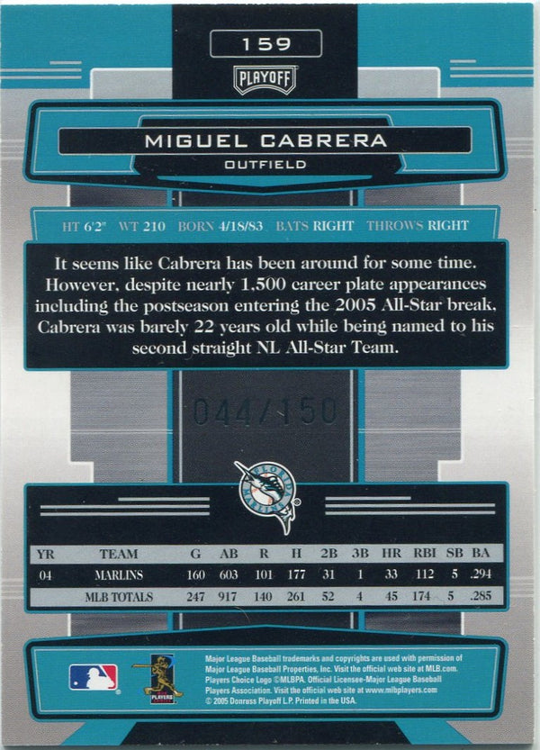 Miguel Cabrera 2005 Playoff Absolute Memorabilia Spectrum Silver Card #159 44/150