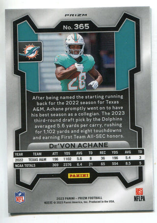 De'Von Achane 2023 Panini Prizm Green Wave Rookie Card #365