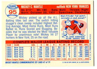 Mickey Mantle 1996 Topps Commemorative Set #95 Reprint Card