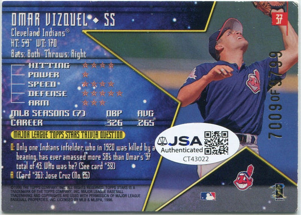 Omar Vizquel 1998 Topps Autographed Card JSA Certified