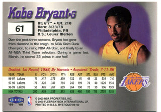 Kobe Bryant 1999-00 Fleer Mystique Card #61