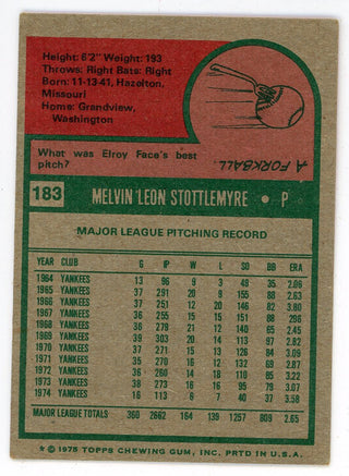 Mel Stottlemyre 1975 Topps #138