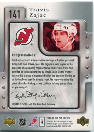 Travis Zajac 2006 - 2007 Upper Deck The Cup Jersey/Autographed RC #141 4/249