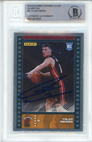 Tyler Herro Autographed 2019-20 Panini Stickers Silver Foil Rookie Card #91 (BGS)