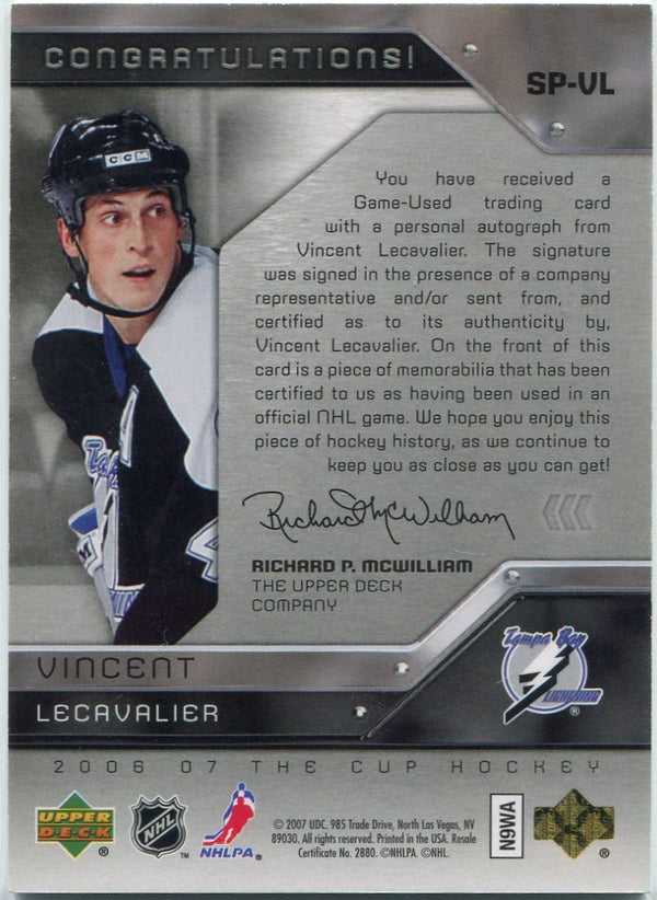 Vincent Lecavalier 2006 - 2007 Upper Deck The Cup 2 Color Patch & Autographed Card 43/75