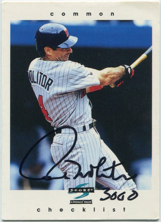 Paul Molitor 1996 Score Autographed Card W/3000 Inscription JSA Certified
