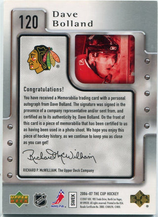 Dave Bolland 2006 - 2007 Upper Deck The Cup 3 Color Patch Autographed RC #120 98/249