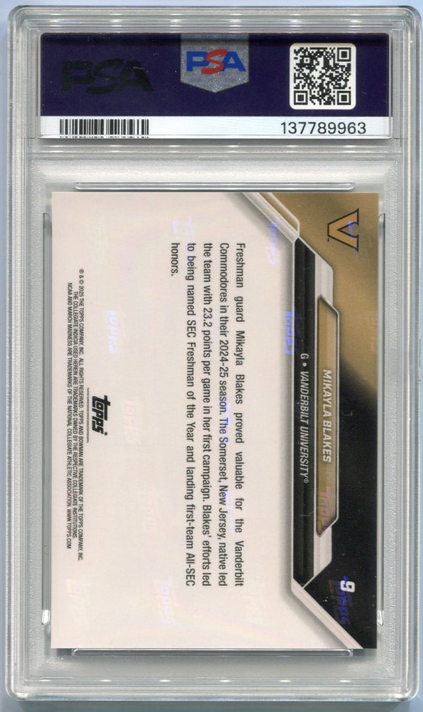 Mikayla Blakes 2025 Bowman U Now March Madness Blue Parallel Card #9 PSA Graded 9
