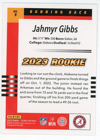 Jahmyr Gibbs 2023 Panini Score Rookie Card #9