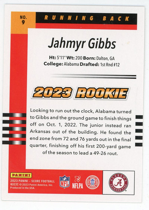 Jahmyr Gibbs 2023 Panini Score Rookie Card #9