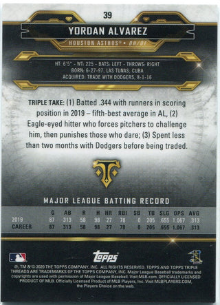 Yordan Alvarez 2020 Topps Triple Treads RC #39